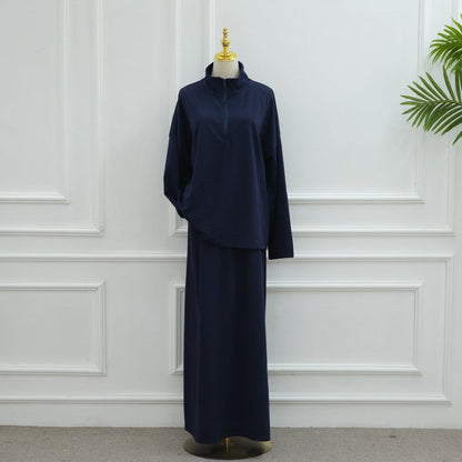 Cotton Half-Zip Top & Maxi Skirt Set(MS441) - A-1 Thread Vault