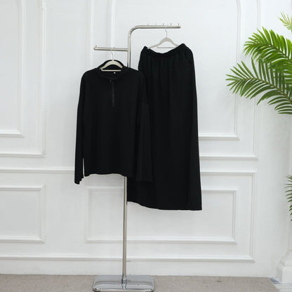 Cotton Half-Zip Top & Maxi Skirt Set(MS441) - A-1 Thread Vault