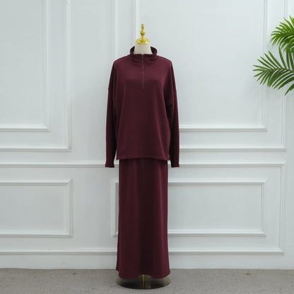 Cotton Half-Zip Top & Maxi Skirt Set(MS441) - A-1 Thread Vault
