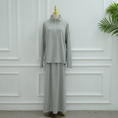 Cotton Half-Zip Top & Maxi Skirt Set(MS441) - A-1 Thread Vault