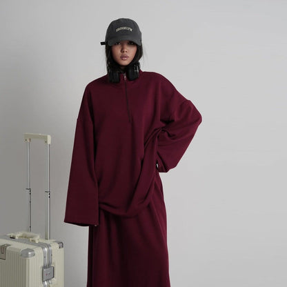 Cotton Half-Zip Top & Maxi Skirt Set(MS441) - A-1 Thread Vault