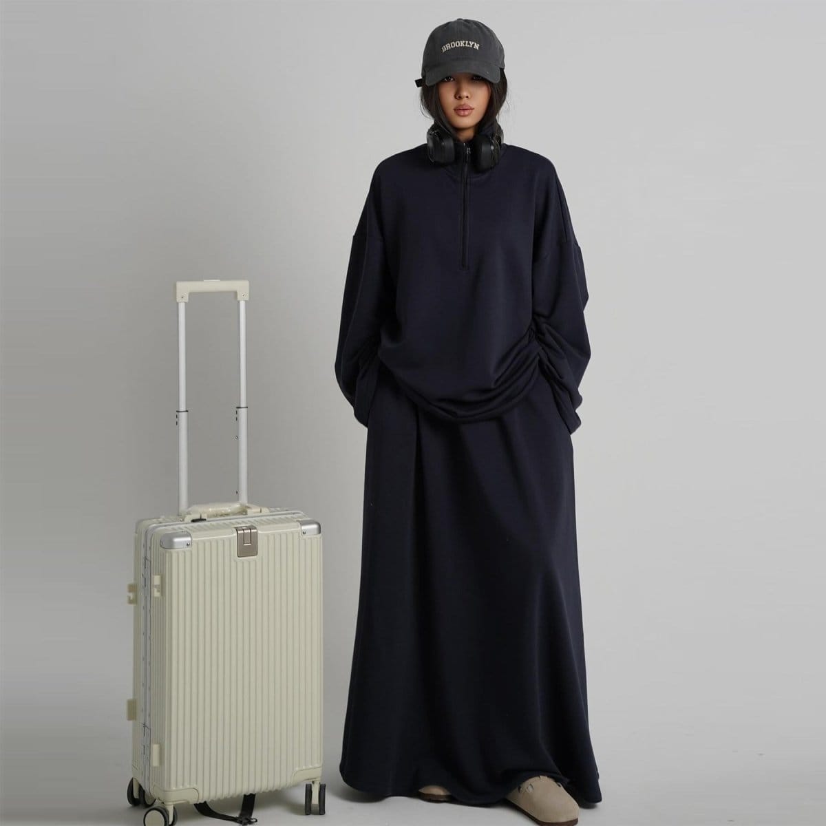 Cotton Half-Zip Top & Maxi Skirt Set(MS441) - A-1 Thread Vault