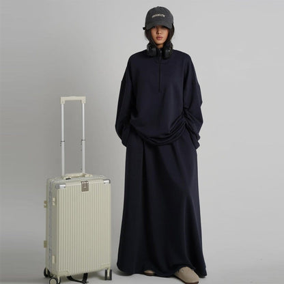 Cotton Half-Zip Top & Maxi Skirt Set(MS441) - A-1 Thread Vault