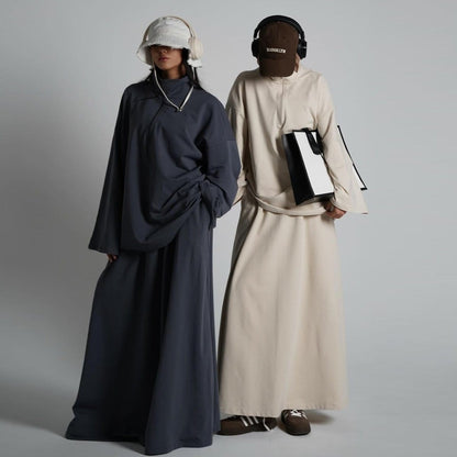 Cotton Half-Zip Top & Maxi Skirt Set(MS441) - A-1 Thread Vault