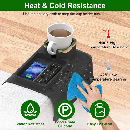 Couch Arm Cup Holder Tray Anti-spill Anti-slip Silicone Armrest Remote Snack Organizer - A-1 Thread Vault