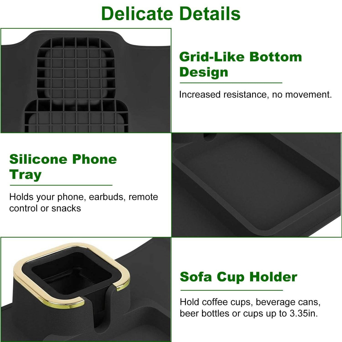 Couch Arm Cup Holder Tray Anti-spill Anti-slip Silicone Armrest Remote Snack Organizer - A-1 Thread Vault