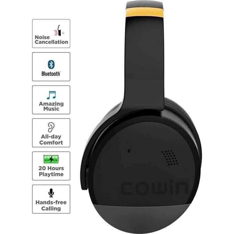 COWIN E8 Active Noise Cancelling Bluetooth Wireless Headphones Black & Gold (Refurbished) - A-1 Thread Vault