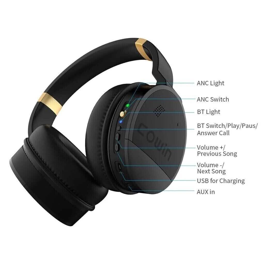 COWIN E8 Active Noise Cancelling Bluetooth Wireless Headphones Black & Gold (Refurbished) - A-1 Thread Vault