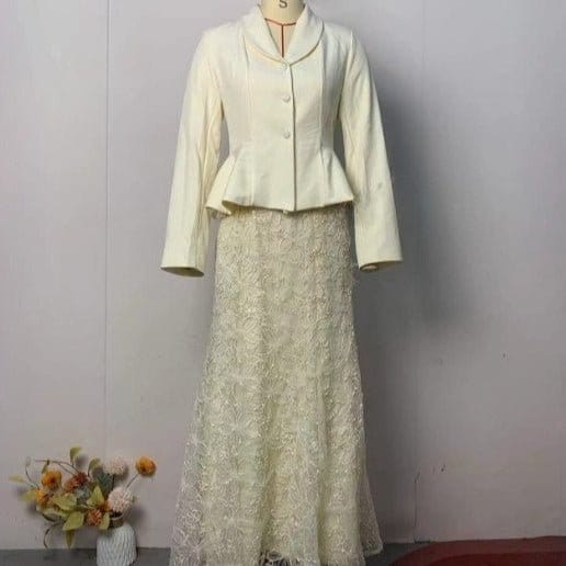 Cream Peplum Jacket & Lace Skirt Set(MS284) - A-1 Thread Vault