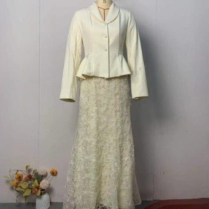 Cream Peplum Jacket & Lace Skirt Set(MS284) - A-1 Thread Vault