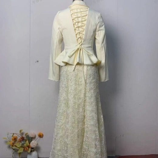 Cream Peplum Jacket & Lace Skirt Set(MS284) - A-1 Thread Vault