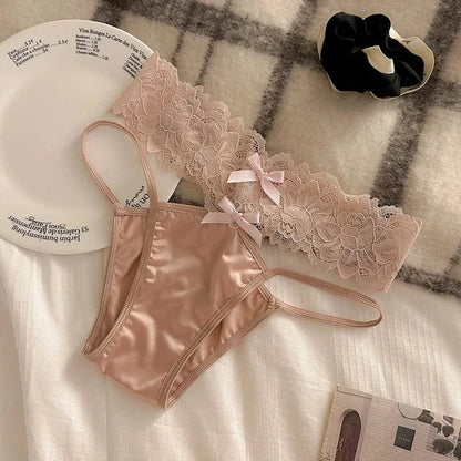 Cross Belt Lace Transparent Sexy Underpants Women's Low Waist Mesh Hollowed Bow Panties Cotton Breathable Briefs Lingerie - A-1 Thread Vault