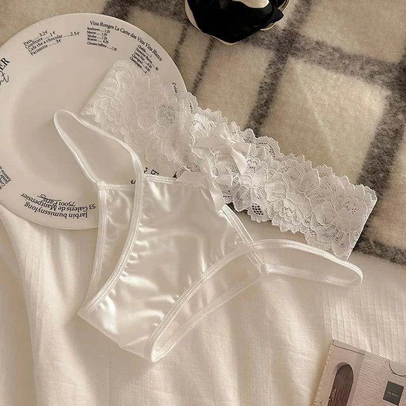 Cross Belt Lace Transparent Sexy Underpants Women's Low Waist Mesh Hollowed Bow Panties Cotton Breathable Briefs Lingerie - A-1 Thread Vault