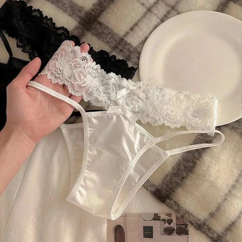 Cross Belt Lace Transparent Sexy Underpants Women's Low Waist Mesh Hollowed Bow Panties Cotton Breathable Briefs Lingerie - A-1 Thread Vault