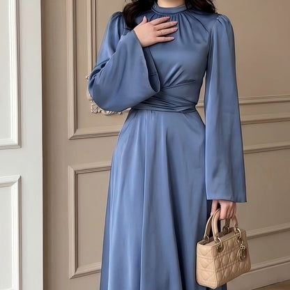 Cross-Wrap Ruched Neck Satin Maxi Dress(MS445) - A-1 Thread Vault