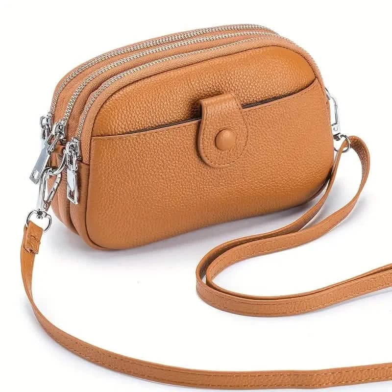 Crossbody Bags for Women Small Genuine Leather Shoulder Purse Cross Body Bag with Triple Top Zipper Adjustable Strap - A-1 Thread Vault