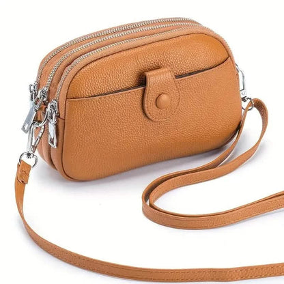 Crossbody Bags for Women Small Genuine Leather Shoulder Purse Cross Body Bag with Triple Top Zipper Adjustable Strap - A-1 Thread Vault