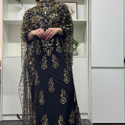 Crystal Beaded Cape Overlay Abaya Set (MA427) - A-1 Thread Vault