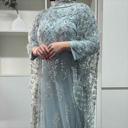 Crystal Beaded Cape Overlay Abaya Set (MA427) - A-1 Thread Vault
