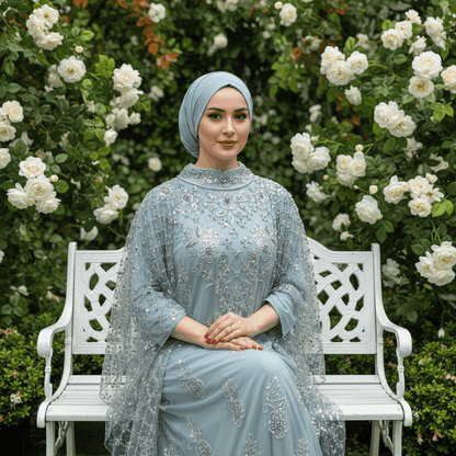 Crystal Beaded Cape Overlay Abaya Set (MA427) - A-1 Thread Vault
