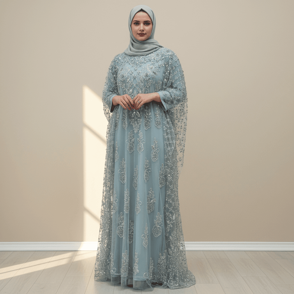Crystal Beaded Cape Overlay Abaya Set (MA427) - A-1 Thread Vault