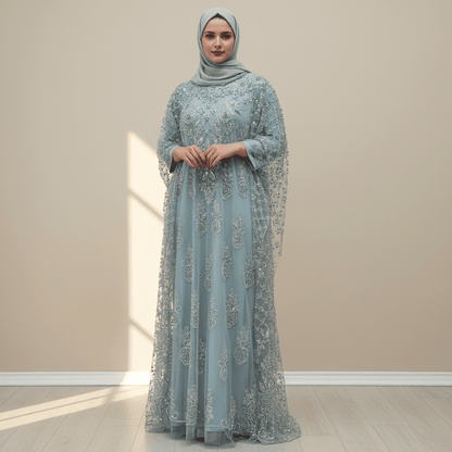 Crystal Beaded Cape Overlay Abaya Set (MA427) - A-1 Thread Vault