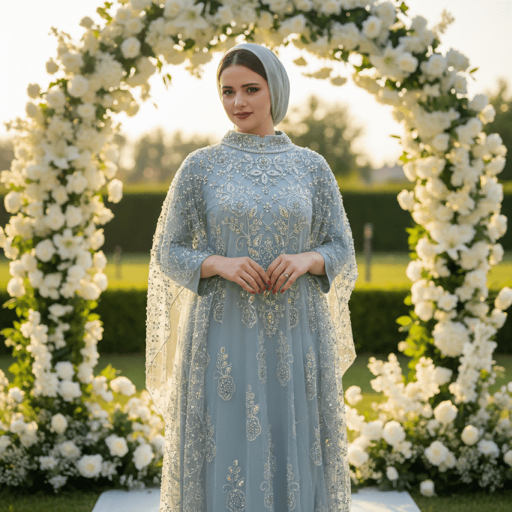 Crystal Beaded Cape Overlay Abaya Set (MA427) - A-1 Thread Vault