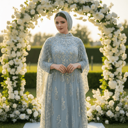 Crystal Beaded Cape Overlay Abaya Set (MA427) - A-1 Thread Vault