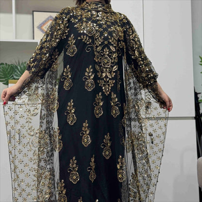 Crystal Beaded Cape Overlay Abaya Set (MA427) - A-1 Thread Vault