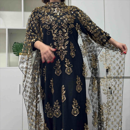 Crystal Beaded Cape Overlay Abaya Set (MA427) - A-1 Thread Vault