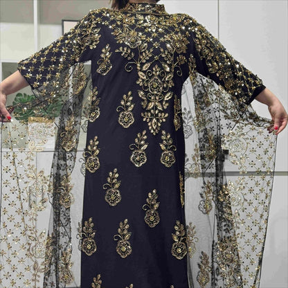 Crystal Beaded Cape Overlay Abaya Set (MA427) - A-1 Thread Vault