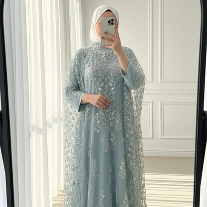 Crystal Beaded Cape Overlay Abaya Set (MA427) - A-1 Thread Vault