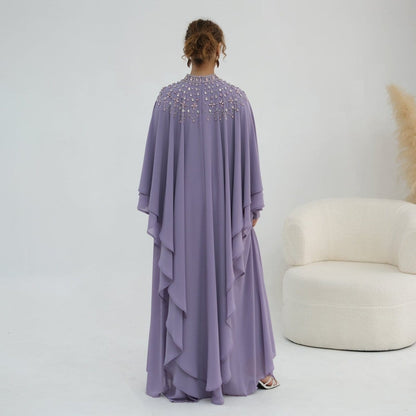 Crystal Embellished Cape Sleeve Chiffon Maxi Dress Set(MS461) - A-1 Thread Vault
