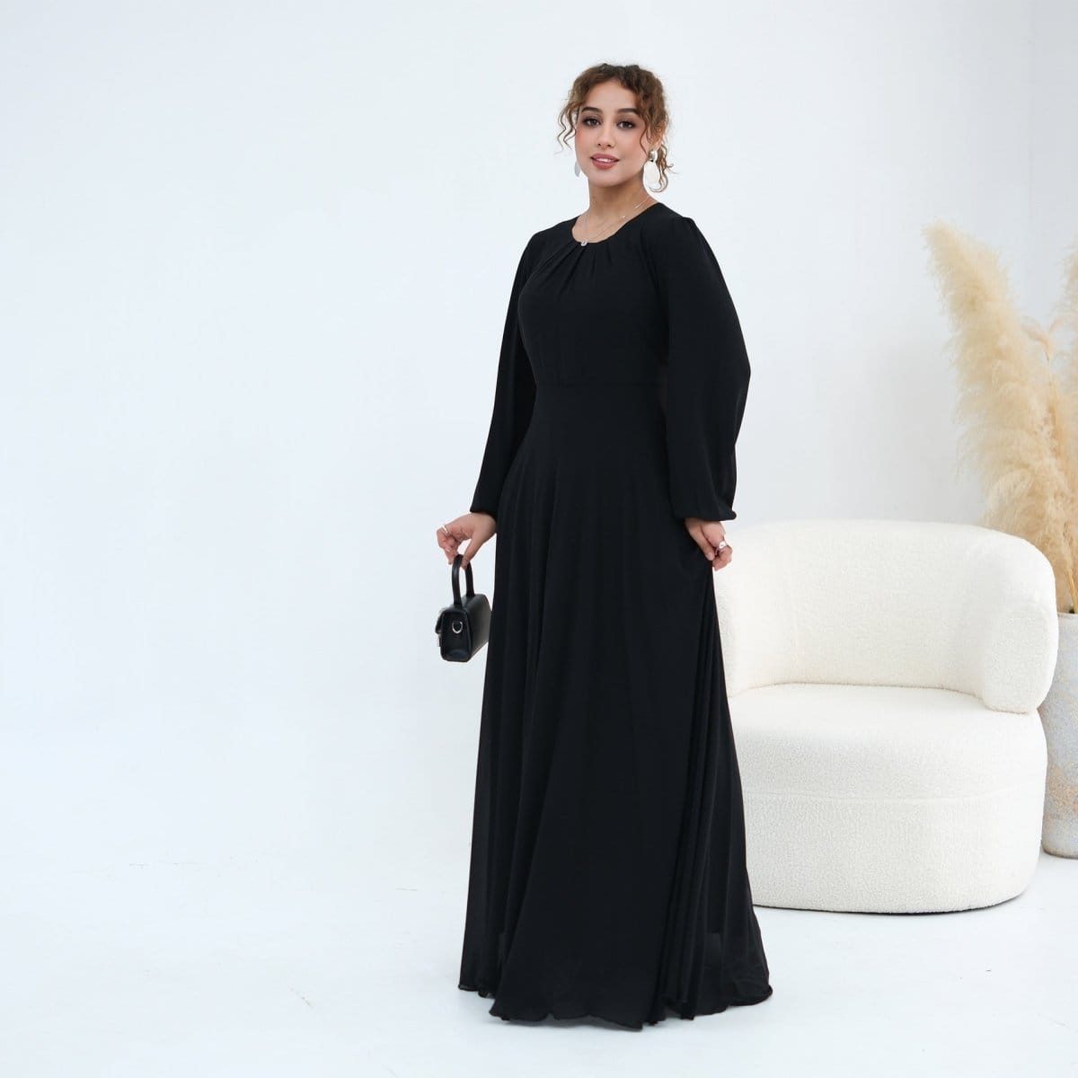 Crystal Embellished Cape Sleeve Chiffon Maxi Dress Set(MS461) - A-1 Thread Vault