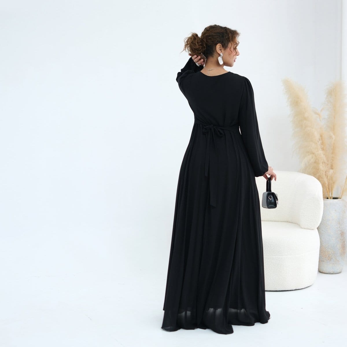Crystal Embellished Cape Sleeve Chiffon Maxi Dress Set(MS461) - A-1 Thread Vault