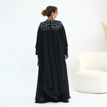 Crystal Embellished Cape Sleeve Chiffon Maxi Dress Set(MS461) - A-1 Thread Vault