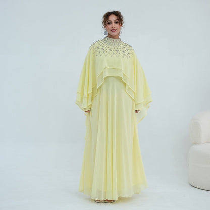 Crystal Embellished Cape Sleeve Chiffon Maxi Dress Set(MS461) - A-1 Thread Vault