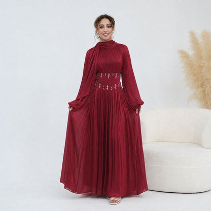 Crystal-Embellished Wide Belt Puff-Sleeve Maxi Dress(MS477) - A-1 Thread Vault