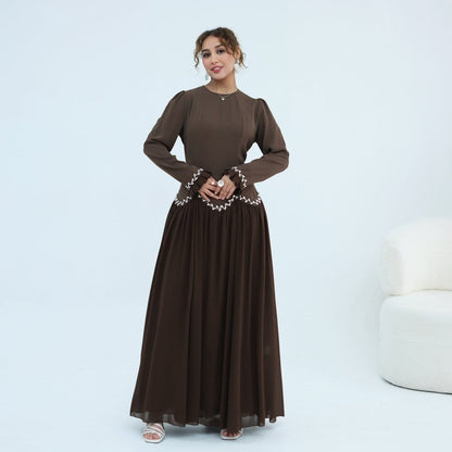 Crystal-Trim Ruffle Cuffs Maxi Dress(MS458) - A-1 Thread Vault