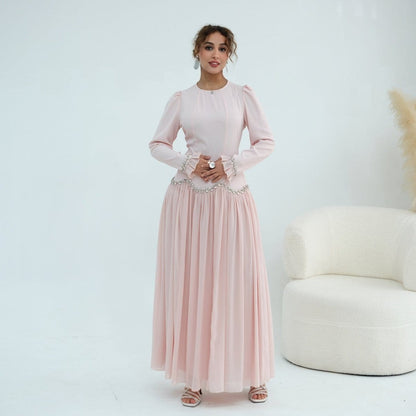 Crystal-Trim Ruffle Cuffs Maxi Dress(MS458) - A-1 Thread Vault