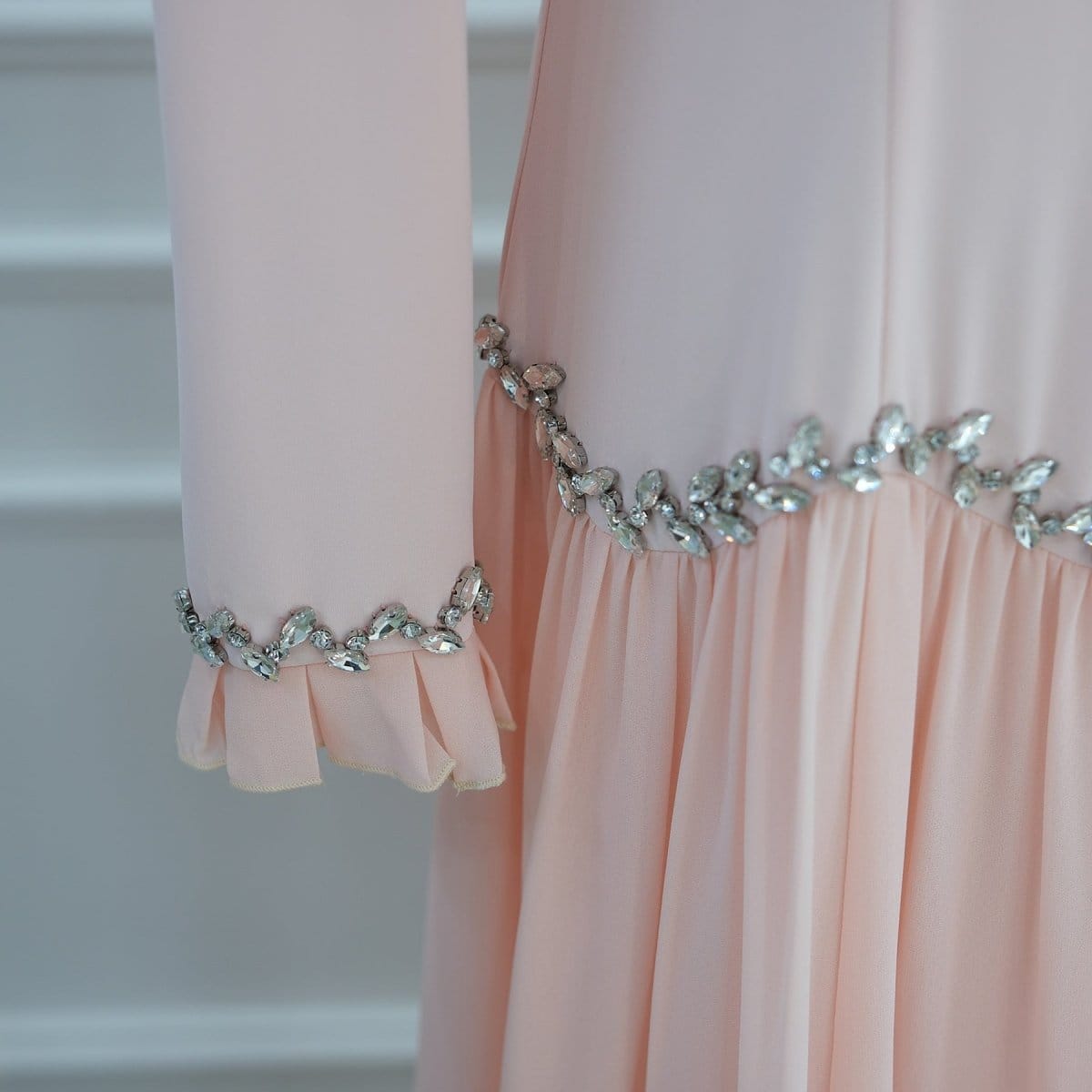 Crystal-Trim Ruffle Cuffs Maxi Dress(MS458) - A-1 Thread Vault