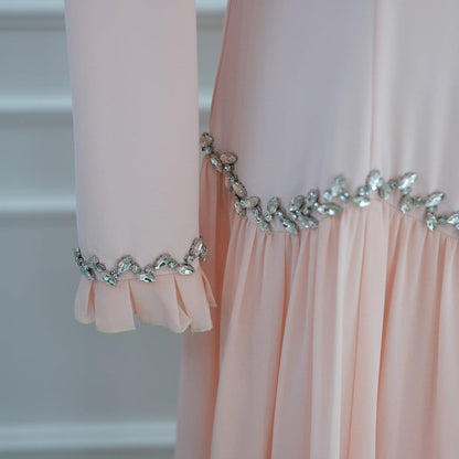 Crystal-Trim Ruffle Cuffs Maxi Dress(MS458) - A-1 Thread Vault