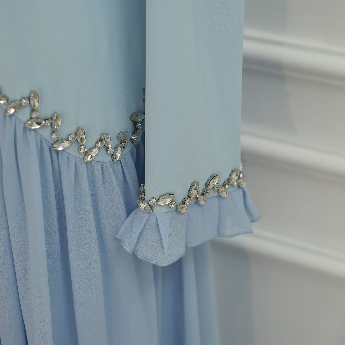 Crystal-Trim Ruffle Cuffs Maxi Dress(MS458) - A-1 Thread Vault
