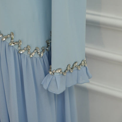 Crystal-Trim Ruffle Cuffs Maxi Dress(MS458) - A-1 Thread Vault