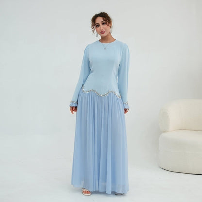 Crystal-Trim Ruffle Cuffs Maxi Dress(MS458) - A-1 Thread Vault