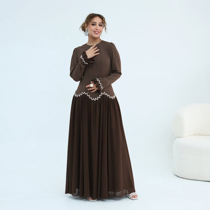 Crystal-Trim Ruffle Cuffs Maxi Dress(MS458) - A-1 Thread Vault