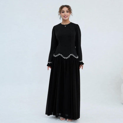 Crystal-Trim Ruffle Cuffs Maxi Dress(MS458) - A-1 Thread Vault