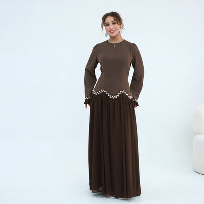Crystal-Trim Ruffle Cuffs Maxi Dress(MS458) - A-1 Thread Vault