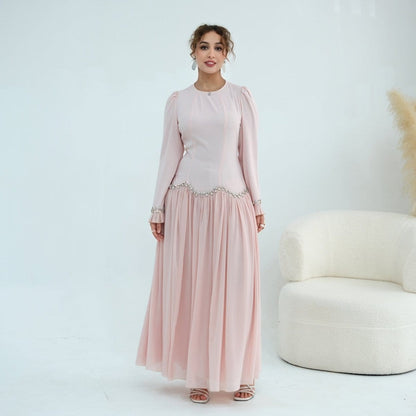 Crystal-Trim Ruffle Cuffs Maxi Dress(MS458) - A-1 Thread Vault