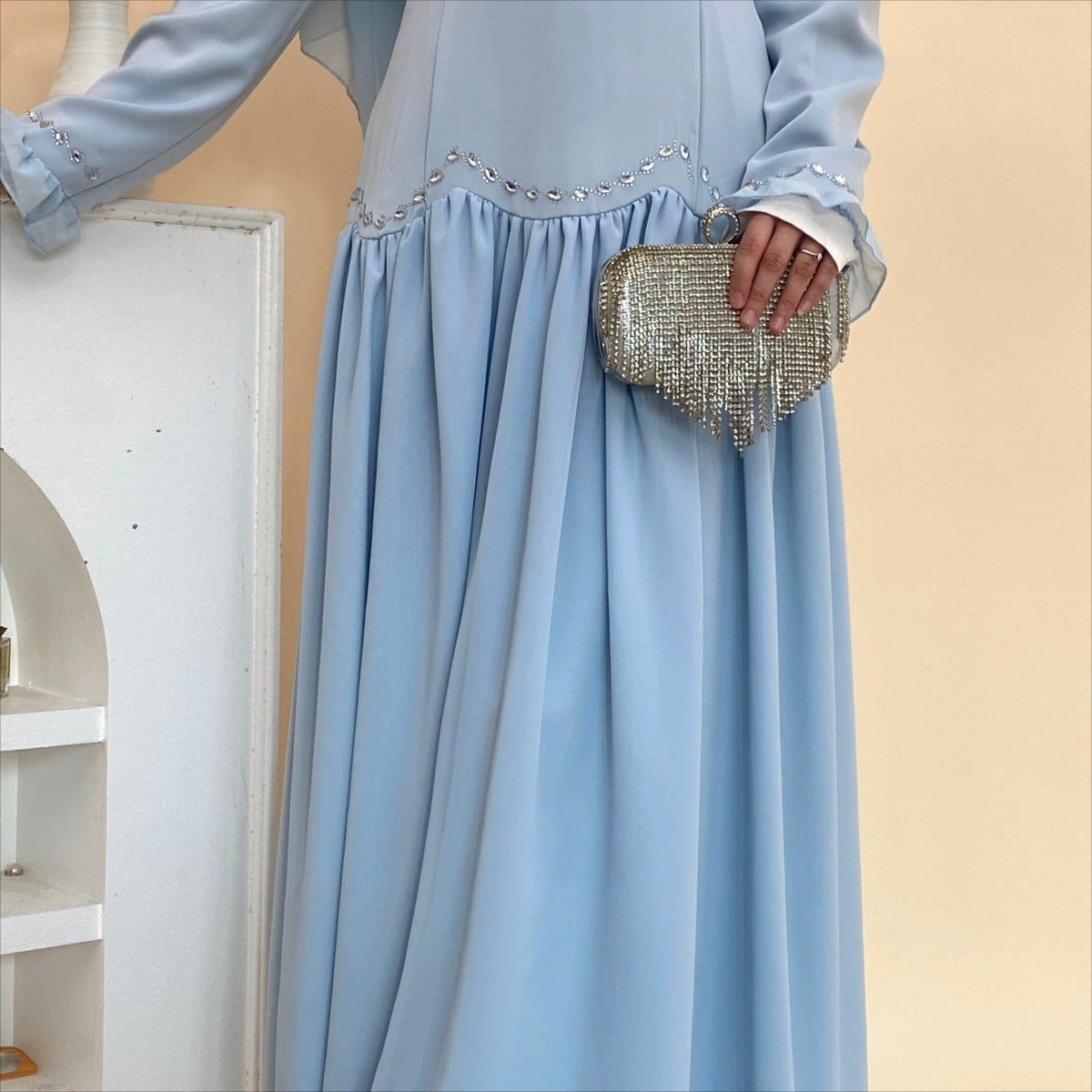 Crystal Waist Chain Dress with Ruffle Cuffs(MS306) - A-1 Thread Vault